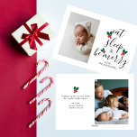 Cartão De Festividades Come Sleep Seja Feliz Divertido Bebê Foto de Natal<br><div class="desc">Cartão-modelo de bebê de Natal bonito com texto divertido em um roteiro de caligrafia elegante moderno que diz "comer, dormir e ser feliz". Há uma ilustração aquosa de um holly vermelho e verde entre o texto que se parece com uma árvore de Natal! Adicione a sua família/foto do bebê sonolento!...</div>