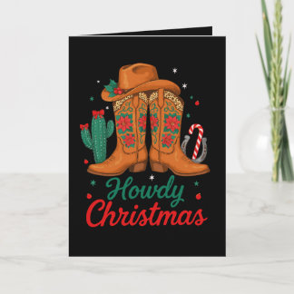 Cartão De Festividades Como vai Natal Cowboy Botas Chapéu Cactus Ferradur