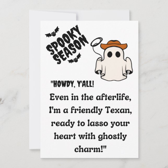 Cartão De Festividades "Como vão vocês! Texas Cowboy Ghost Halloween (Frente)
