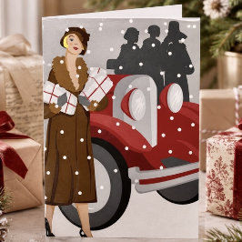 Cartão De Festividades Compras de Natal na Neve