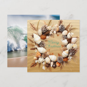 Cartão De Festividades Conchas de Praia de Natal Pinhas Algas Marinhas