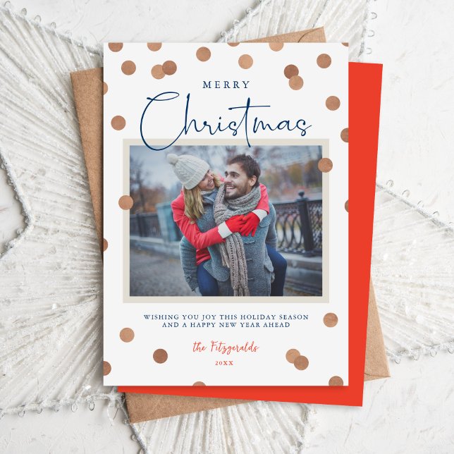 Cartão De Festividades Confetti Dots Feliz Foto De Natal (Criador carregado)
