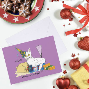 Cartão De Festividades Consequências Engraçadas de Ano Novo Gato Branco