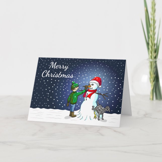 Cartão De Festividades Construção de boneco de neve (Frente)