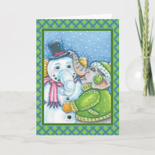 CARTÃO DE FESTIVIDADES CONSTRUÇÃO ELEFANTE DE NATAL CHRISTMAS PACHYDERM S