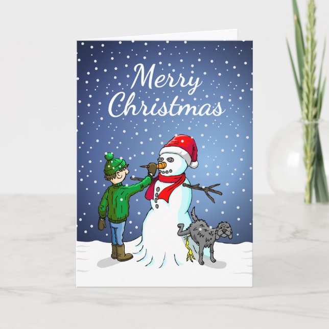 Cartão De Festividades Construindo um boneco de neve (Frente)