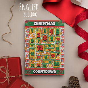 Cartão De Festividades Contagem Regressiva do Cão Bulldog Inglês Natal Ad