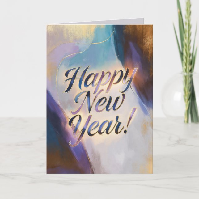 Cartão De Festividades Contrastes de Aquarela de Ano Novo (Frente)