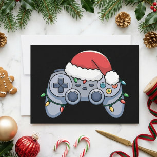 Cartão De Festividades Controlador de Video Game Chapéu de Natal do Papai