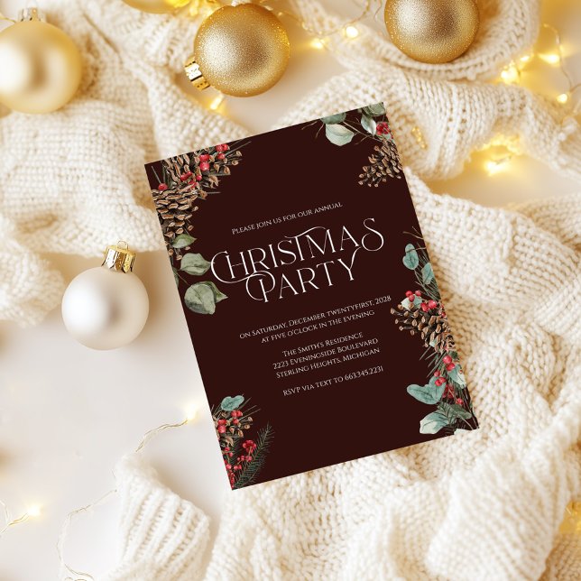 Cartão De Festividades Convidado para Festa de Natal Russo | Burgundy Hol (Criador carregado)