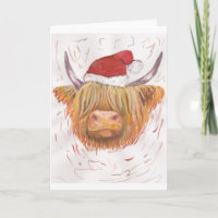 coo Highland Cow do Natal com chapéu de Natal