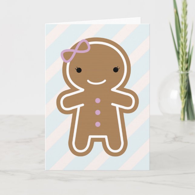 Cartão De Festividades Cookie Cute Kawaii Gingerbread Girl (Frente)