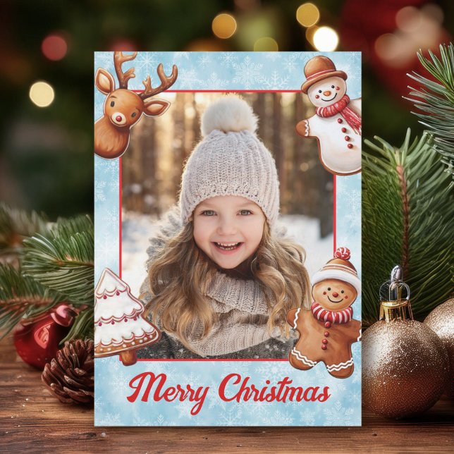 Cartão De Festividades Cookies de Gingercake Foto Quadro Azul Fundo (Criador carregado)
