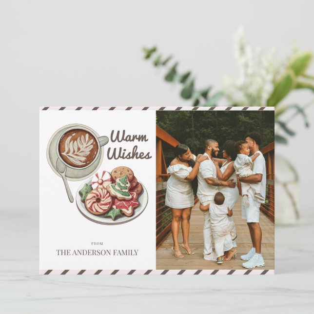 Cartão De Festividades Cookies e Cacau Warn Deseja Foto de Natal (Em pé/Frente)