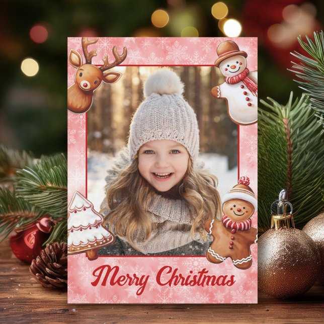 Cartão De Festividades Cookies Foto Quadro Vermelho Fundo Vermelho (Criador carregado)