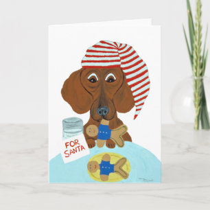 Cartão De Festividades Cookies Papais noeis de Dachshund Guarding