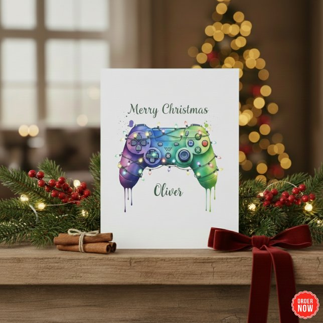 Cartão De Festividades Cool Gaming Christmas Card Personalised Holiday (Criador carregado)