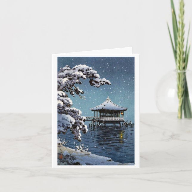 Cartão De Festividades Cool oriental japanese river side winter scene art (Frente)