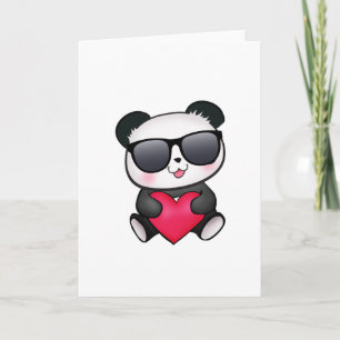 Cartão De Festividades Cool Panda Bear Sunglasses Valentine's Day Heart