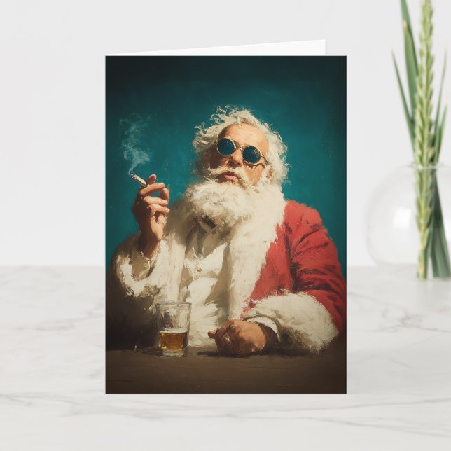 Cartão De Festividades Cool Retro Santa Portrait (Frente)