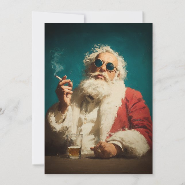 Cartão De Festividades Cool Retro Santa Portrait (Frente)
