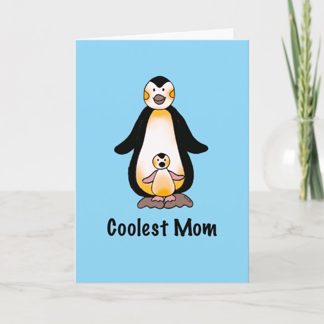 Cartão De Festividades Coolest Mom Penguin Family Art (Frente)
