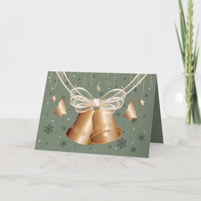 Cartão De Festividades Copper Bells & Cream Bow Merry Christmas (Frente)