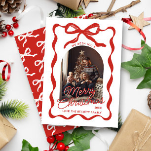 Cartão De Festividades Coquete Faixa Curva e Laço Natal Retro Foto