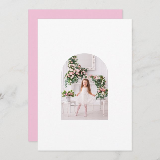 Cartão De Festividades Coquette Christmas Family Photo Pink Green Doodle (Frente/Verso)