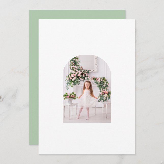 Cartão De Festividades Coquette Christmas Family Photo Pink Green Doodle (Frente/Verso)