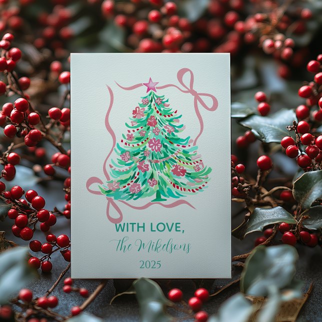 Cartão De Festividades Coquette Pink Bow Christmas (Criador carregado)