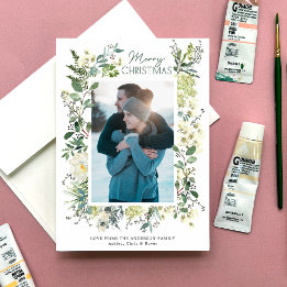 Cartão De Festividades Cor da Água Botânica de inverno de Natal