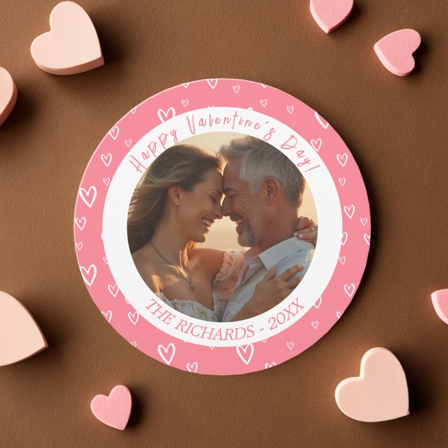 Cartão De Festividades Cor d'água rosa penteada Foto (Blush Pink watercolor Hearts Photo Holiday Card)