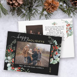 Cartão De Festividades Cor de Água Botânica Verde Foto Preta<br><div class="desc">Você vai adorar estes bonitos cartões de Natal! Eles apresentam arranjos botânicos de aquarela com névoa,  ramificações de pínus,  bagas e hálito de bebês.</div>