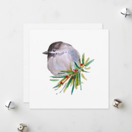 Cartão De Festividades Cor de Água do Chickadee em Casca Preta