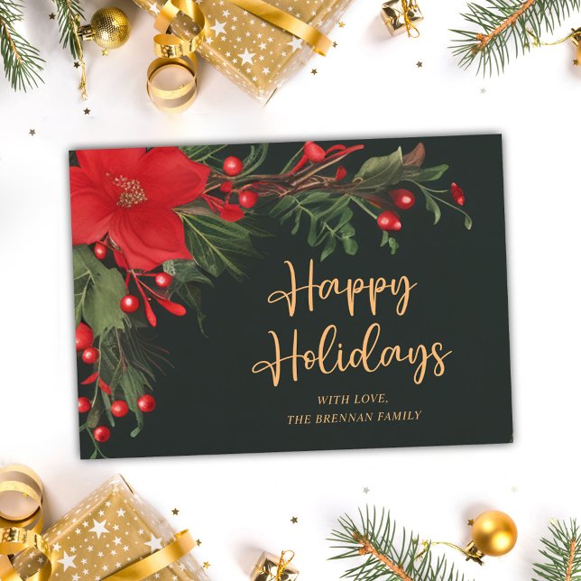 Cartão De Festividades Cor de Água Elegante Não Fotográfica Verde Vermelh (Red Green Christmas Non Photo Elegant Watercolor Holiday Card)