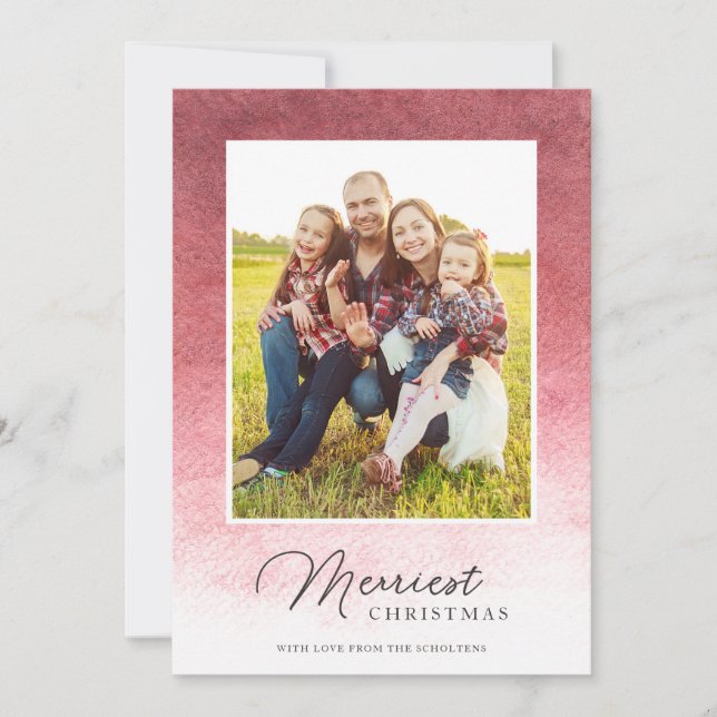 Cartão De Festividades Cor de Água Moderna - Vermelho Natal (Frente)