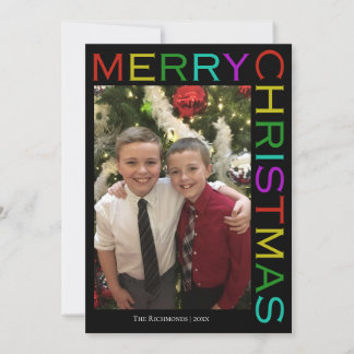 Cartão De Festividades Cor Foto de Natal Alegre Colorido Moderno preto