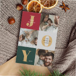 Cartão De Festividades Cor Vermelha de Foto Trio Moderna<br><div class="desc">Cartão de Férias Vermelho Verde para Colagem de Fotos Trio Moderna</div>