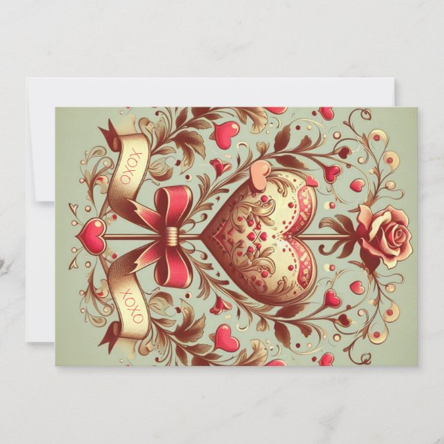 Cartão De Festividades Coração Antigo Dia dos Namorados xoxo (Frente)