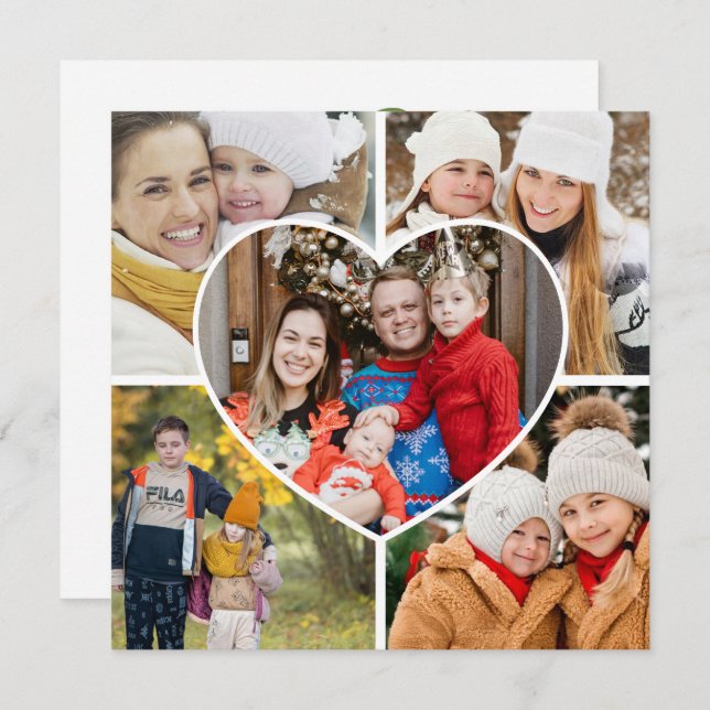 Cartão De Festividades Coração Colagem de Fotos Merry And Bright Escrito  (Frente/Verso)