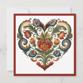 Cartão De Festividades Coração de Arte Popular Norueguesa Rosemaling para