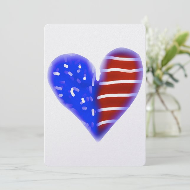 Cartão De Festividades Coração de Bandeira Americana (Em pé/Frente)
