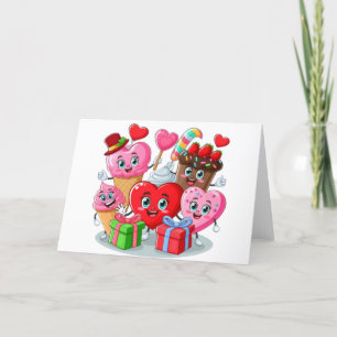 Cartão De Festividades Coração de desenho animado & amigos doces dia dos