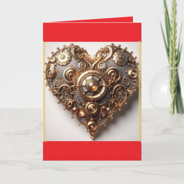 Cartão De Festividades Coração de Engrenagem Mecânica Elegante Estilo Ste (Frente)