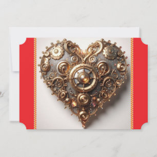 Cartão De Festividades Coração de Engrenagem Mecânica Elegante Steampunk