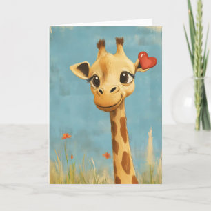 Cartão De Festividades Coração de Girafa Bonita