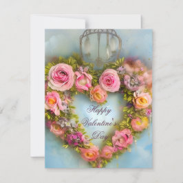 Cartão De Festividades Coração de valentine floral rosa suave
