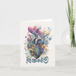 Cartão De Festividades Coração em Aquarela