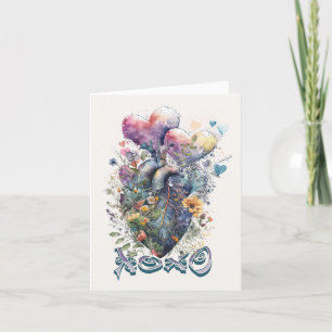 Cartão De Festividades Coração em Aquarela